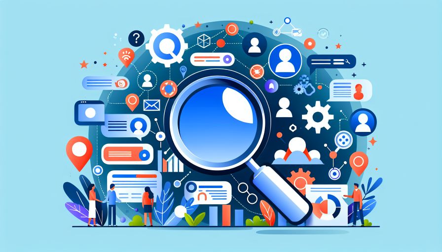 SEO-Strategie: Illustration von SEO-Tools und Techniken zur Verbesserung der Sichtbarkeit von Webseiten.