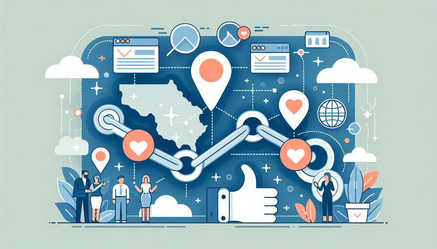 SEO-Linkbuilding-Strategien: Grafische Darstellung von Vernetzung und Wachstum für lokale Unternehmen.