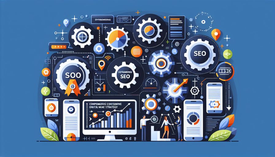 Visuelle Darstellung von SEO-Strategien für effektives Online-Marketing auf der Webseite.