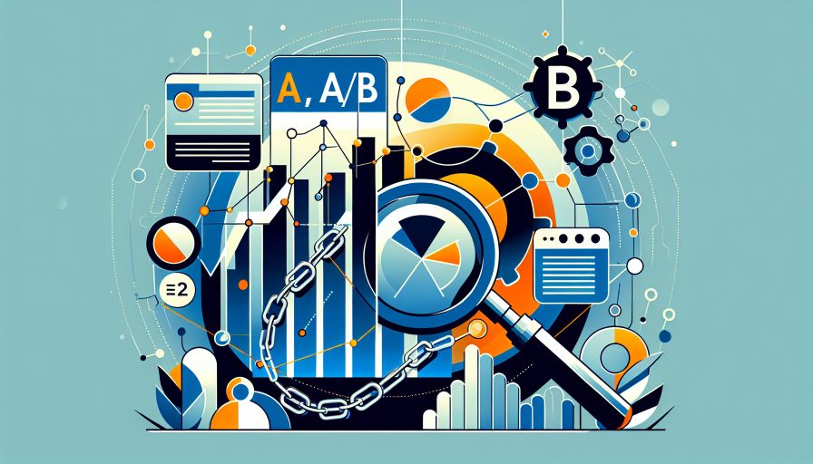 Illustration zum Thema Datenanalyse und A/B-Testing für die Optimierung von Marketing-Strategien auf der Webseite.