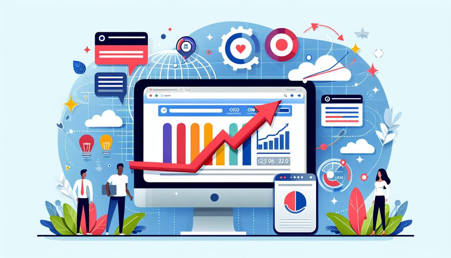 SEO-Analyse für Website-Optimierung: Grafiken und Daten auf Bildschirm steigern Online-Marketing-Erfolg.