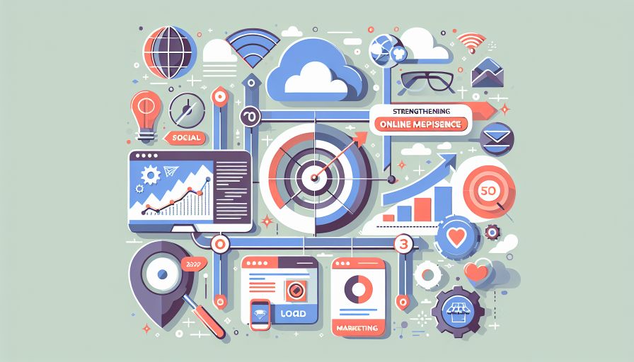 Infografik zur Optimierung der Online-Marketing-Strategie und Stärkung der digitalen Präsenz durch SEO-Techniken.