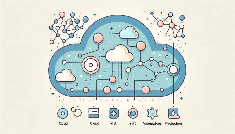 Cloud-Technologie-Diagramm zeigt vernetzte Datenflüsse und Automatisierung für moderne Produktionsprozesse.