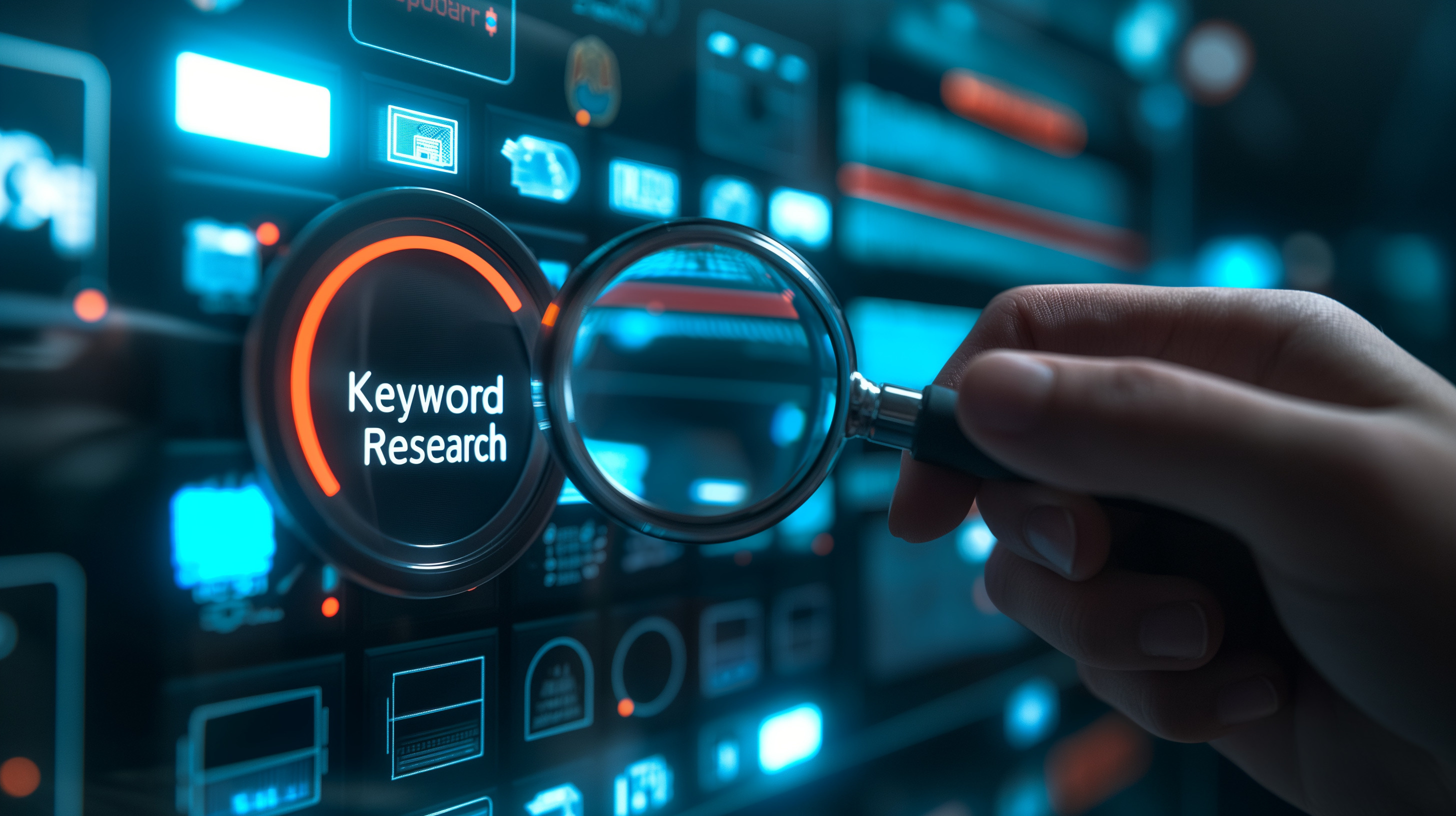 Vergrößerungsglas auf Keyword Research für erfolgreichen SEO-Strategiebeitrag im digitalen Marketing.