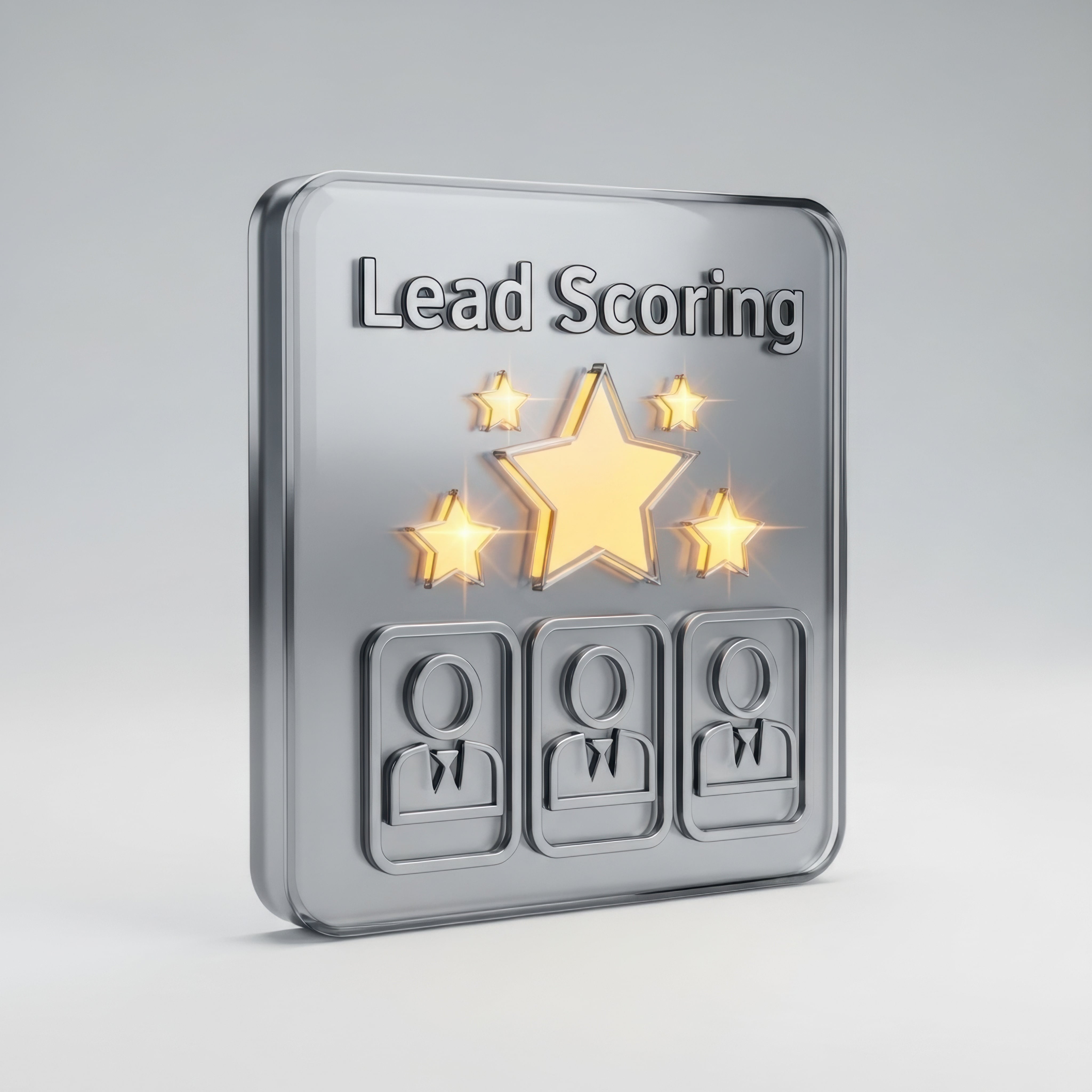 Lead Scoring Konzeptbild mit Sternen und Figuren zur Visualisierung der Priorisierung von Vertriebschancen.
