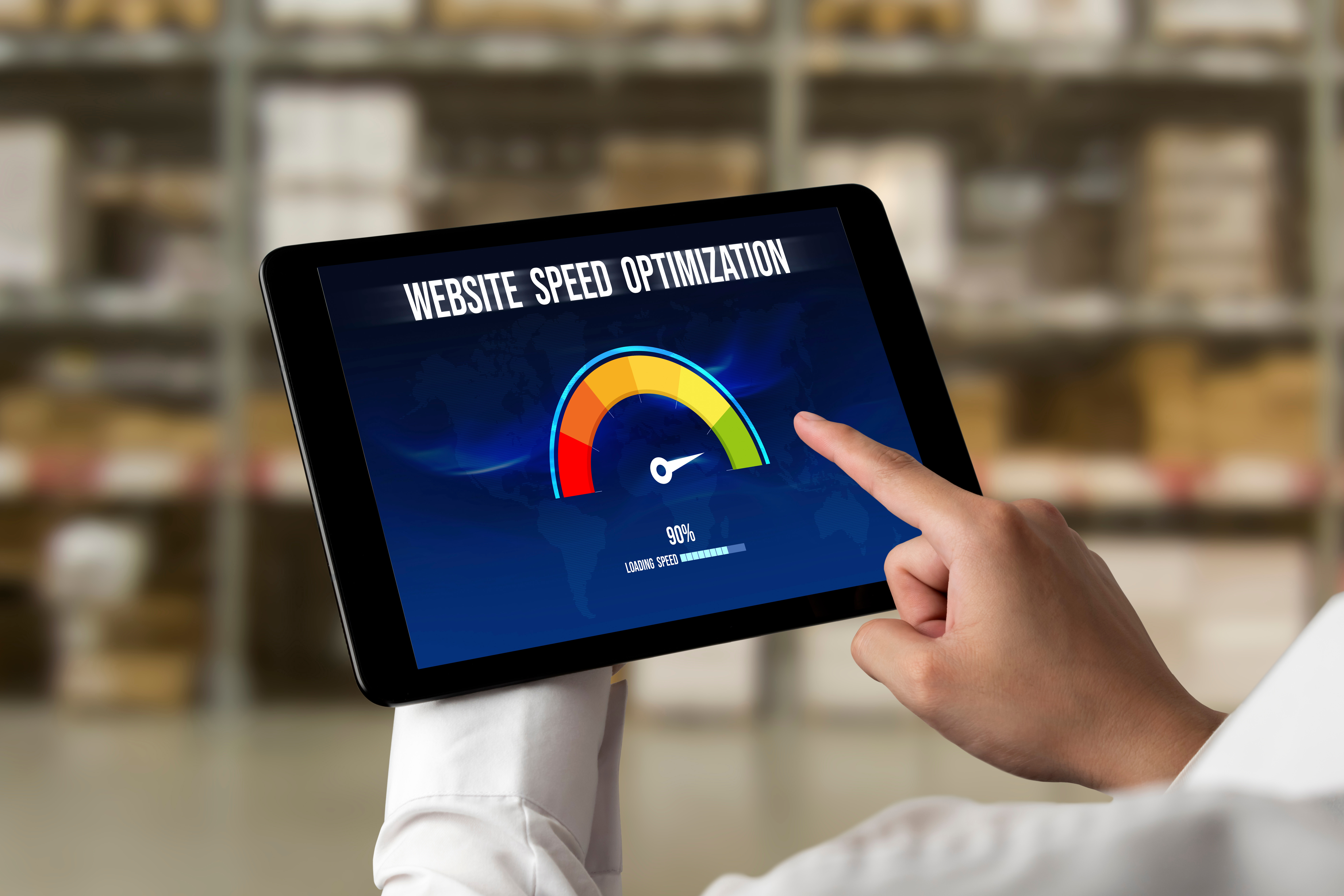 Tablet zeigt Optimierung der Webseiten-Geschwindigkeit an, ein Schlüsselthema für unseren SEO-Guide zur Website-Performance.