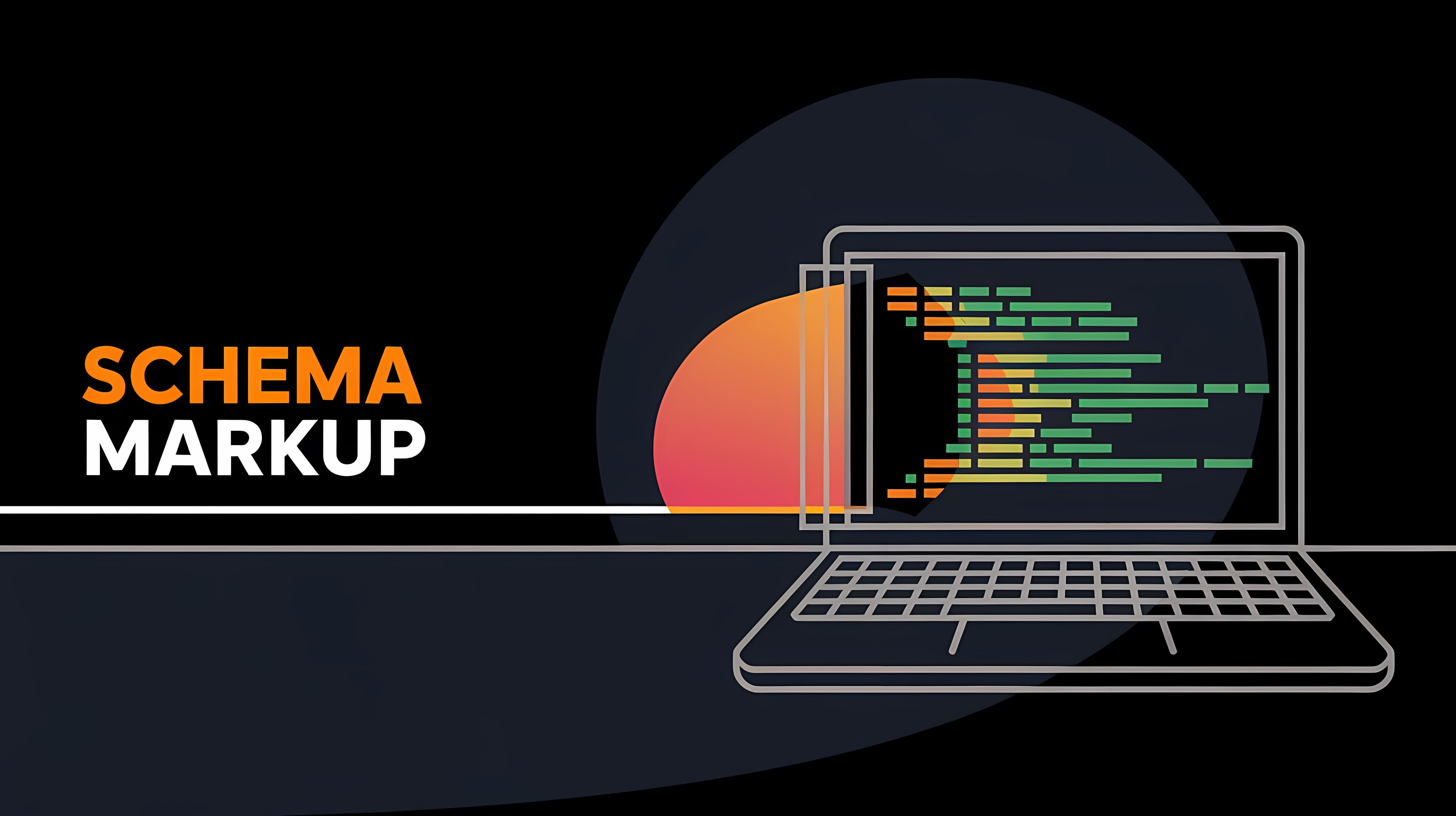 Schema Markup Visualisierung auf Laptopbildschirm zur Verbesserung der SEO-Struktur auf der Webseite.